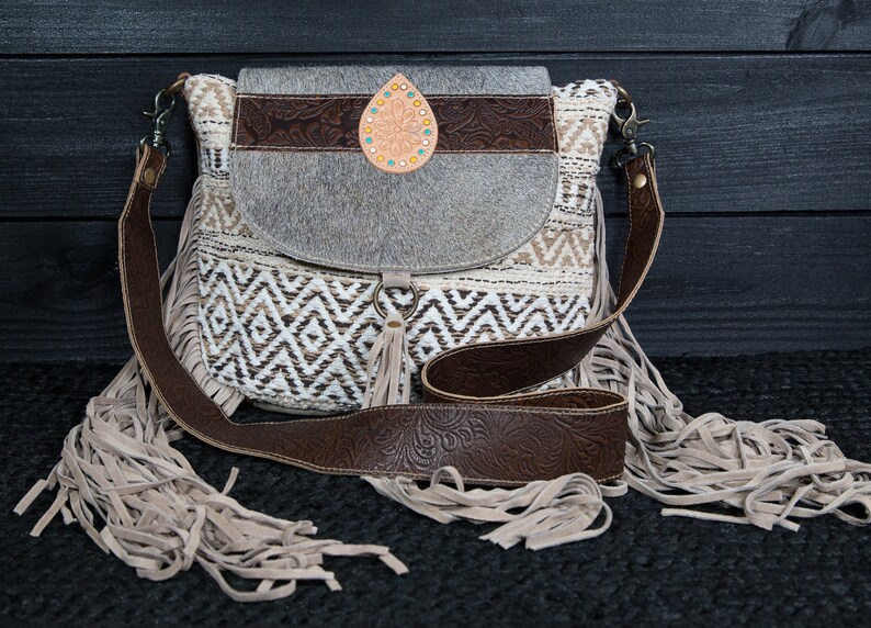 Myra Cowhide & Leather Western Fringe Purse main image 1