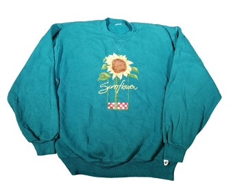 Russell Athletic Sweatshirt Sunflower Green Medium Vintage 90s Jumper Sweater