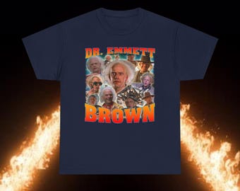 Camiseta vintage con collage del Dr. Emmett Brown "Doc Brown", camiseta retro de Regreso al Futuro, camiseta para fans de las películas de los 80, regalo para los amantes de las películas de viajes en el tiempo.
