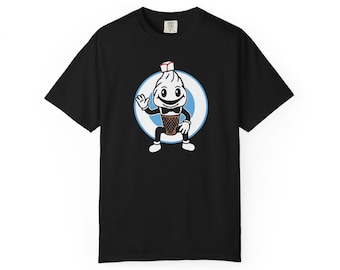 Comfort Colors 1717 T-shirt met mascotte uit de horrorfilm Ice Cream Man, geverfd met textielverf.
