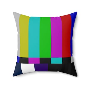TV Color Bars Pillow Retro Test Pattern, Square Throw Cushion, Couch Pillow, Vintage Home Decor