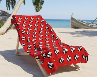 Ghostbusters zwart logo rode strandlaken retro film zomerbadhanddoek