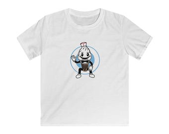 Kinder T-shirt met ijsman-mascotte uit horrorfilms van Gildan Softstyle.