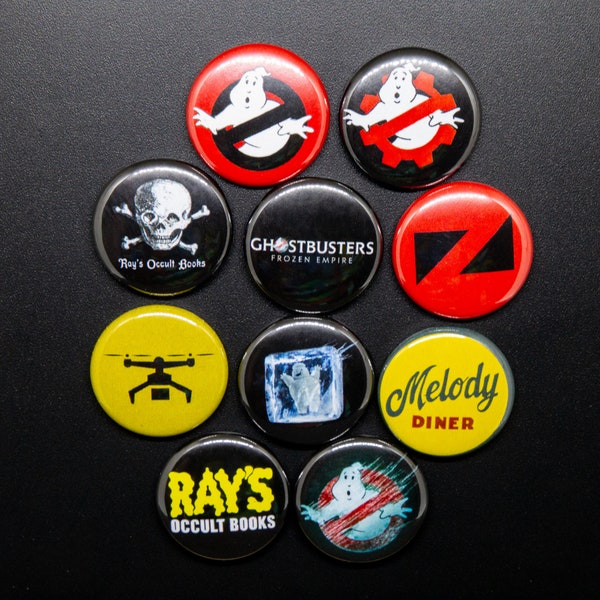 Ghostbusters Frozen Empire (10) BUTTON PACK, 1-inch Buttons, Vintage Movie Pins, Retro Film Accessory, Ghostbusters Gifts