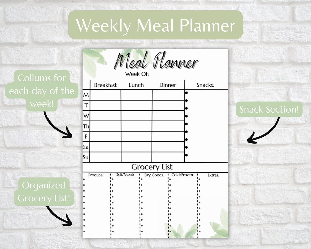 Digital Download Weekly Meal Planner & Meal Prep for Goodnotes