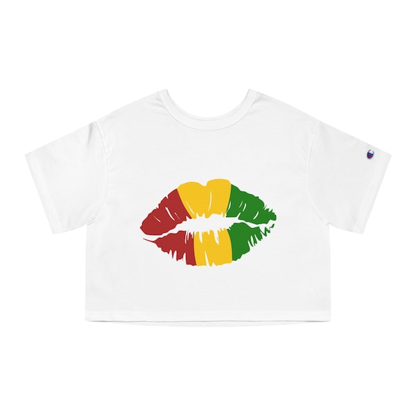 Rasta Lips Cropped Top, Kiss Shirt, Reggae Clothing, Champion Women's Heritage Cropped T-Shirt