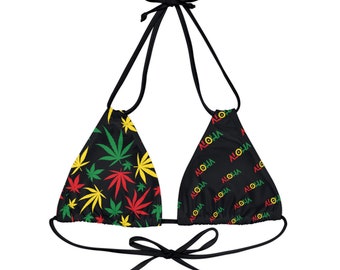 Haut de bikini Rasta Aloha, maillot de bain reggae, maillot de bain, haut One Love, haut de bikini triangle à lanières (AOP)