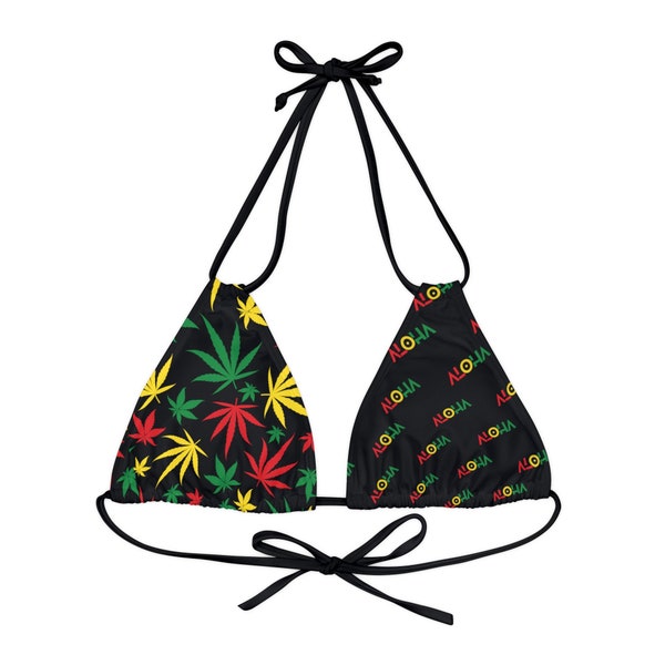 Rasta Aloha Bikini Top, Reggae Bathing Suit, Swimwear, One Love Top,Strappy Triangle Bikini Top (AOP)