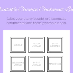 Printable Minimalist Square Common Condiment Labels | Digital Labels | Kitchen Organization | Canning | Sauces