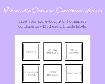 Étiquettes de condiments communes carrées minimalistes imprimables | Étiquettes numériques | Organisation de la cuisine | Conserverie | Sauces