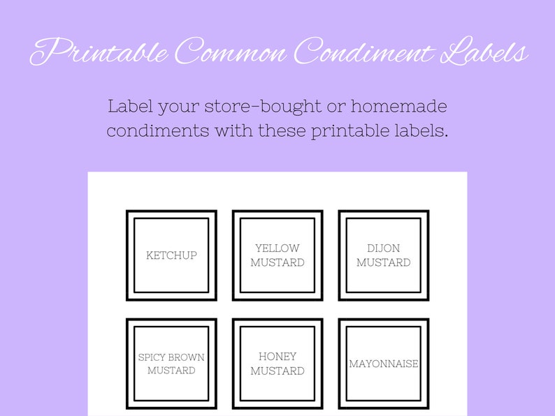 Printable Minimalist Square Common Condiment Labels Digital Labels ...