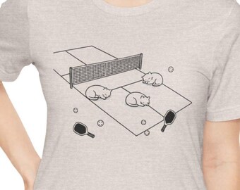 Pickleball Cat Naps Tee | Minimal Line Art Cat Design