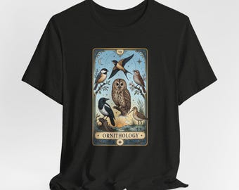 Ornithology Bird Tarot Card T-Shirt | Owl, swallow, magpie art