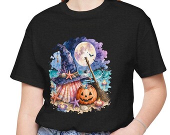 Halloween Watercolor Witch Hat Pumpkin Tee | Halloween Autumn Shirt
