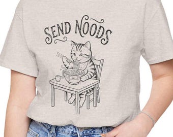 Send Noods Cat Ramen Tee | Whimsical Kitten Noodle Illustration Shirt