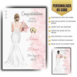 Carte de mariage personnalisée pour félicitations aux jeunes mariés pour le grand jour