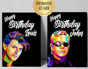 Personalised rock birthday card 70s rock n roll music singer theme