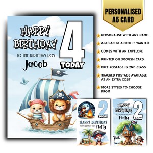 Gepersonaliseerde jongens piratenverjaardagskaart wenskaart schepen boten schattig zee