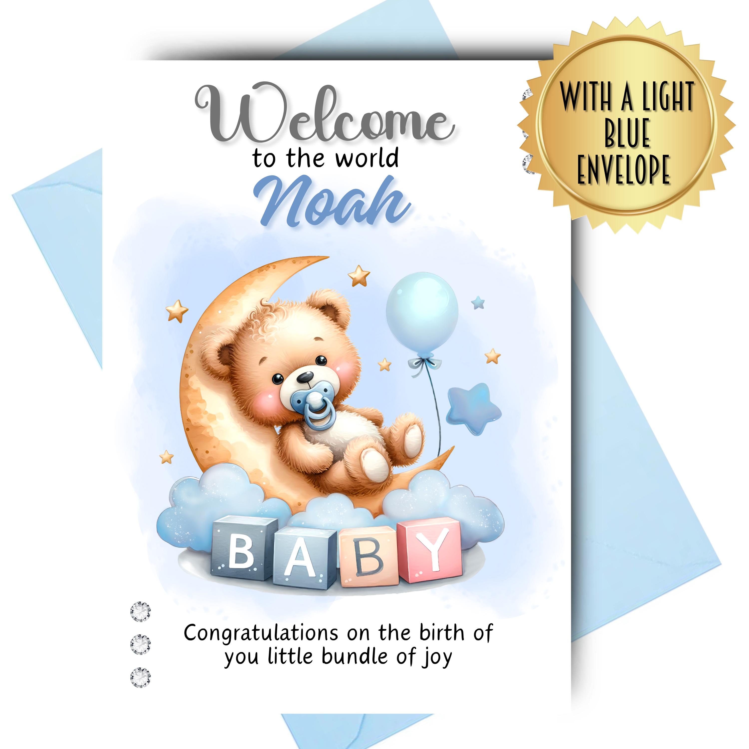 Personalised new born baby boy greeting card new birth congratulations welcome