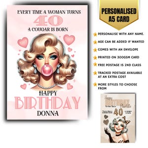 Biglietto di compleanno personalizzato per ragazze glamour, biglietto di compleanno scintillante per donne 40°