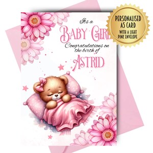 Carte personnalisée bébé fille nouveau-né félicitations