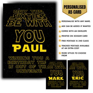 Carte d'anniversaire personnalisée Univers masculin de la galaxie des séries télévisées sur l'âge des jalons
