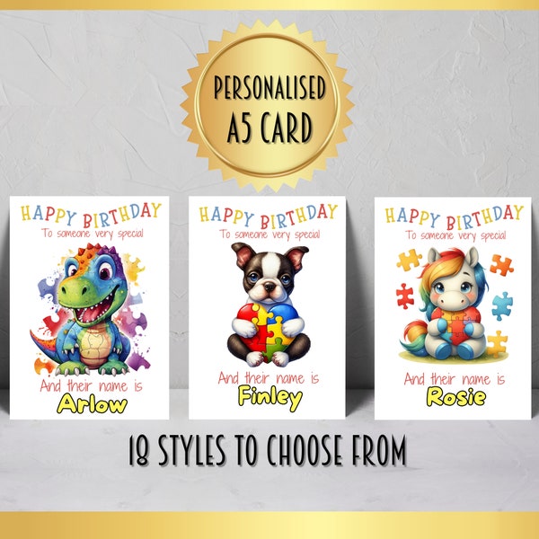 Personalised birthday card perfect child Autism awareness special person autistic boy girl