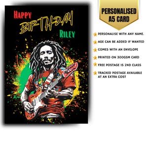 Gepersonaliseerde singer-songwriter 70s 60s kunstenaar verjaardagskaart wenskaart gitarist Reggae