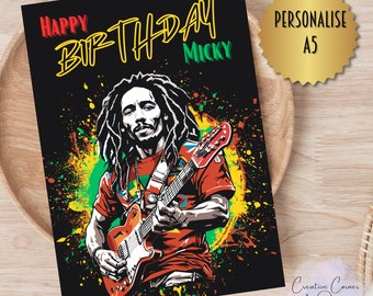 Auteur-compositeur-interprète personnalisé des années 70 et 60, carte d'anniversaire de l'artiste, carte de voeux, guitariste reggae