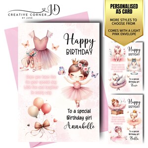 Personalisierte Geburtstagskarte für Mädchen Ballerina Prinzessin benutzerdefinierte niedliche