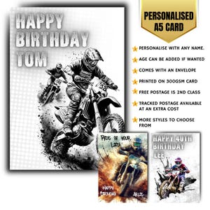 Personalisierte Name Geburtstagskarte Dirt Bike Motorrad Herren männlich Grußkarte Teenager