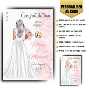 Carte de mariage personnalisée pour félicitations aux jeunes mariés pour le grand jour