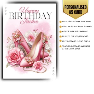 Carte d'anniversaire personnalisée glamour pour dames, carte d'anniversaire pour femmes, carte scintillante pour femmes