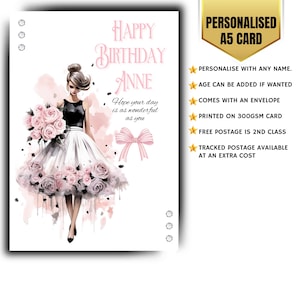 Carte d'anniversaire personnalisée pour filles, mode féminine glamour nommée Paris glamour