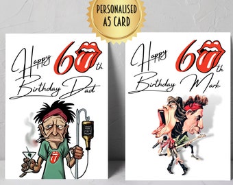 Personalised Rock band birthday card age card music rock n roll 70s