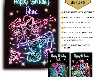 Carte d'anniversaire personnalisée pour fille, danseuse, néon, hanche, fille