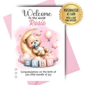 Carte de voeux personnalisée pour nouveau-né, nouvelle naissance, félicitations, bienvenue