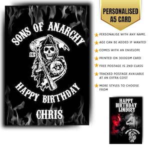 Carte d'anniversaire personnalisée série télévisée d'un gang de motards mc