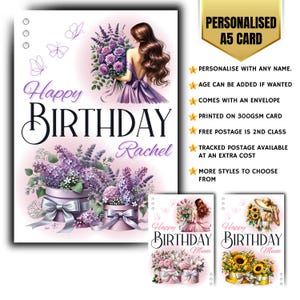 Tarjeta de cumpleaños personalizada para damas glamurosas, tarjeta de cumpleaños para mujeres brillantes