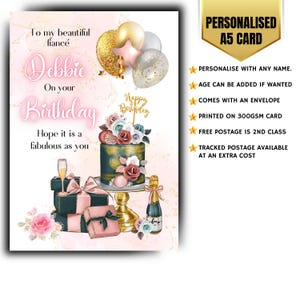 Carte d'anniversaire personnalisée glamour pour dames, filles, champagne