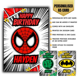 Cartão de aniversário personalizado super-herói meninos cartão herói colorido