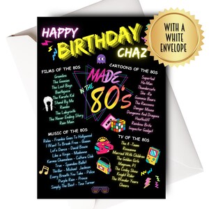 Biglietto di auguri di compleanno personalizzato realizzato negli anni '80 in stile retrò