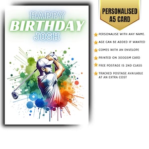Cartão de aniversário masculino personalizado, cartão de golfe