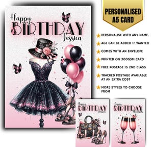 Carte d'anniversaire personnalisée glamour pour dames, robe champagne glamour