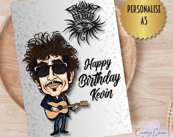 Personalised singer songwriter 70s 60s artist birthday card dylan greeting card