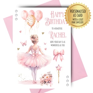 Cartão de aniversário personalizado para meninas, bailarina, princesa, sob medida