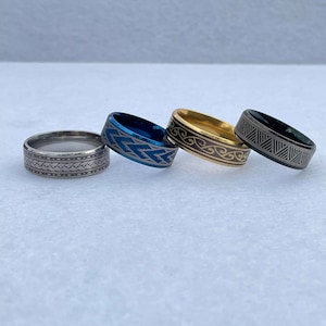 Custom Engraved Rings, Polynesian Rings, Celtic, Stainless Steel