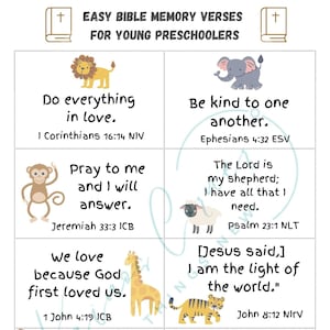 Bible Memory Verses for Young Preschoolers, Kids Scripture Cards, Printable