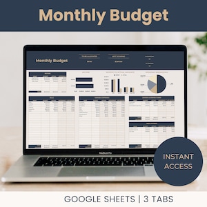 Blue Monthly Budget Spreadsheet: Financial Planner (Google Sheets)