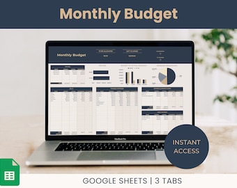 Blue Monthly Budget Spreadsheet: Financial Planner (Google Sheets)